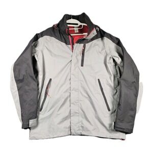 Quechua Novadry Waterproof Jacket Mens Large Gray Black Red Packable Hood